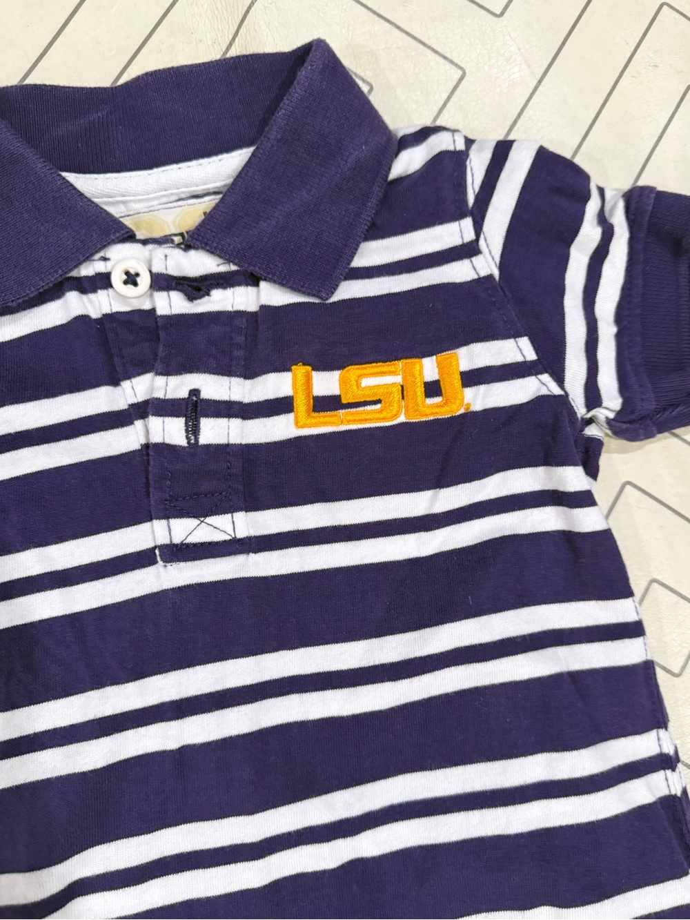 Garb Purple and White Striped LSU Polo Romper - Picture 3 of 11